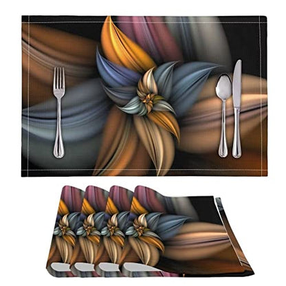 4 PCS Washable Tablemats for Home Farmhouse Beach, Easy to Clean Foldable Heat Resistant PVC Weave Rectangle Table Mats, Brown Fashion Flower - color: Brown Flower, size: Set of 4