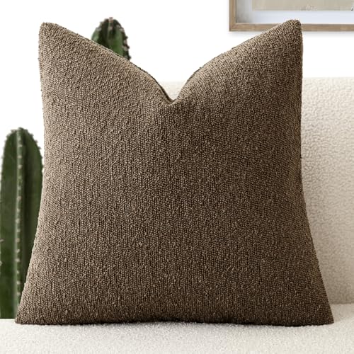 Foindtower Decorative Textured Boucle Throw Pillow Covers Accent Solid Pillow Cases Neutral Soft Cozy Couch Cushion Case for Chair Sofa Bedroom Living Room Home Decor 16x16 Inch,1PC,Chocolate - color: Chocolate, size: 16" x 16" (Pack of 1)