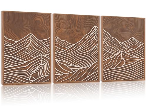HPINUB Line Style Mountain Framed Canvas Wall Art, Vintage Tree Rings Wall Decor, Abstract Tree Spiral Wall Painting, Modern Nature Art Prints for Living Room,Bedroom,Farmhouse(Set of 3,12X16 Inch) - color: Line Style Mountain Wall Art