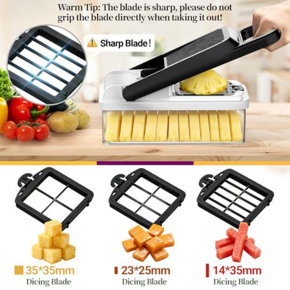 15-in-1 Vegetable Chopper 10 Blades, Veggie Cutter with Handle, Black/White | Stainless Steel Blades, Food Container and Lid, Dicer, Slicer, Julienne, Egg Separator, Non-slip Base, Include Cleaning Tools - color: Black, size: 10 blades