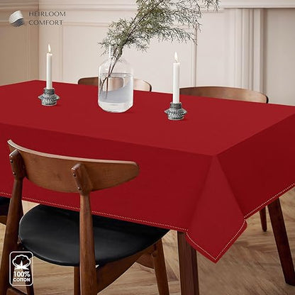 Red Rectangle Table Cloth, 60x84 Inch, 100% Cotton, Fits 6-8 Seats, Soft, Durable, Washable, Stain Resistant, Table Cover for Dining, Anniversaries, Holiday Gatherings, Family Dinner - color: Red, size: 84" x 60" (Rectangular)