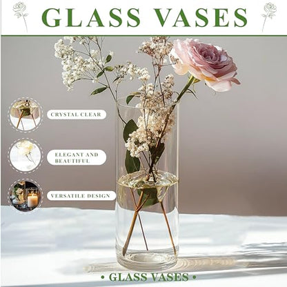 15pcs Clear Glass Vase for Centerpieces, 4,6,7.5,8,10 inch Tall Cylinder Flower Vase Bulk Floating Candle Holder for Wedding Table Home Décor and Party - size: 4+6+7.5+8+10inch
