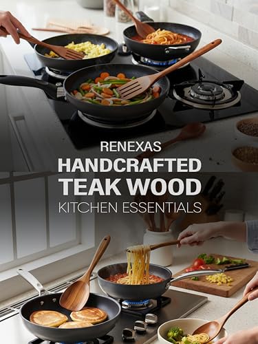 Kitchen Utensils Set, 12 Piece Teak Wooden Utensil Set for Cooking, Premium Teak Cooking Utensils, Non Toxic Wooden Spoons & Spatulas, Heat Resistant Kitchen Tools for Nonstick Cookware