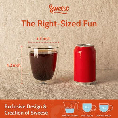 Sweese 12.5oz Borosilicate Glass Coffee Mugs Set of 4 - Double Walled, Clear Cups for Espresso, Latte, Tea - style: Set of 4