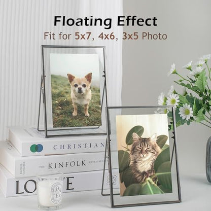 Gunmetal Gray Floating Frame Set of 2, Glass Floating Picture Frames 6"x 8" for Multi Size Photos 5x7, 4x6, 3x5 Standing Picture Frame Tabletop Display - color: Gunmetal Gray, size: 6x8 inch