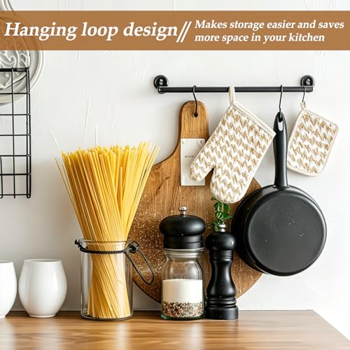 4PCS Oven Mitts and Pot Holders Sets Heat Resistant Oven Mitts with Pothholder Thick Kitchen Oven Gloves and Pot Holders Pads for Cooking Baking - 2 Kitchen Mittens are for The Right Hand
