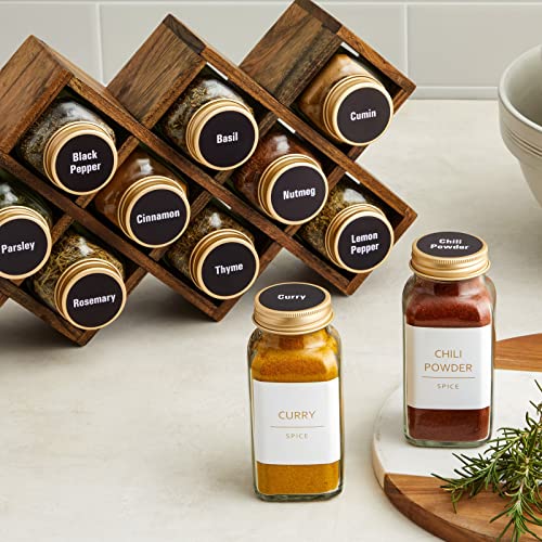 Talented Kitchen Spice Jars - 24-Pack 6 oz Glass Jars with Gold Shaker Lids - 328 Preprinted Labels & Silicone Funnel - Seasoning Organizer for Kitchen Storage