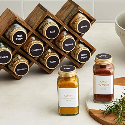 Talented Kitchen Spice Jars - 24-Pack 6 oz Glass Jars with Gold Shaker Lids - 328 Preprinted Labels & Silicone Funnel - Seasoning Organizer for Kitchen Storage