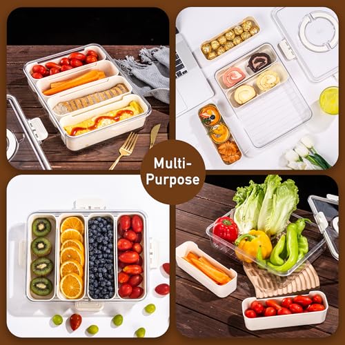 Bandesun Divided Serving Tray with Lid and Handle - Snackle Box Charcuterie Container for Portable Snack Platters - Clear Organizer for Candy, Fruits, Nuts, Snacks,4-Grid - style: compartments Long 4pcs