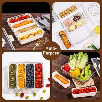 Bandesun Divided Serving Tray with Lid and Handle - Snackle Box Charcuterie Container for Portable Snack Platters - Clear Organizer for Candy, Fruits, Nuts, Snacks,4-Grid - style: compartments Long 4pcs
