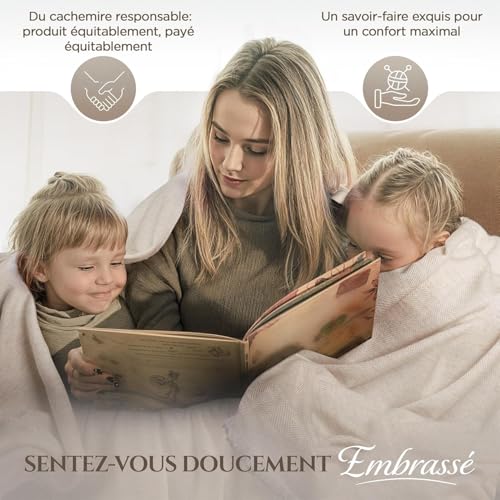 Cashmere Blanket – Hand Woven 100% Pure Wool Throw Blanket, 135 x 270 cm – Fine Herringbone Pattern Cozy, and Soft Blanket for Bed, Sofa, or Couch - Made in Nepal - color: Beige