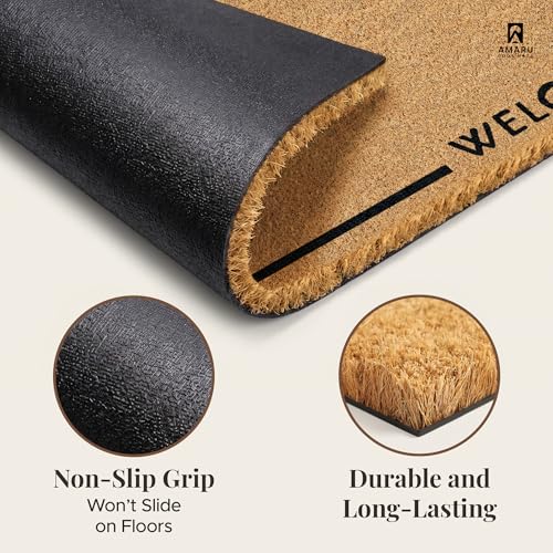 Coir Welcome Mat, Non-Slip, Welcome Classic 2, 17x29 in | 100% Natural Coir, Anti-Shedding, Durable PVC Backing, Traps Dirt and Mud, Indoor and Outdoor Entryway, Easy to Clean - color: Welcome Classic 2