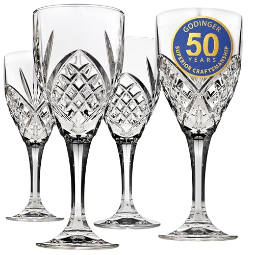 Godinger Dublin Wine Glasses, Stemmed Wine Glass Goblets, Stemmed Drinking Glasses, Glass Cups, Barware & Drinkware, 10oz Set of 4