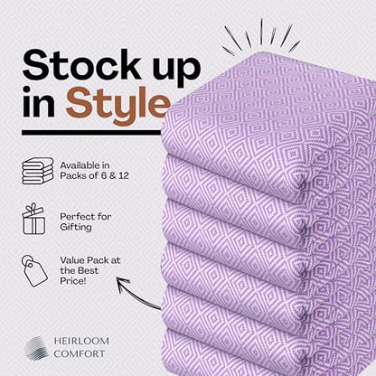 Lavender Cloth Napkins (Set of 6), 16x16 Inch, Diamond Weave, 100% Cotton, Soft, Durable, Machine Washable Table Linen Napkin for Luncheon, Cocktail Events, Celebrations & Daily Use - color: Lavender, size: 16" x 16" (Set of 6)
