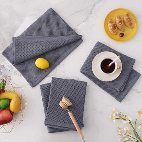 Homaxy 100% Cotton Oversized Waffle Weave Kitchen Towels 6-Pack, Dark Grey | 20 x 28 Inches, Ultra Soft Absorbent Dish Towels, Quick Drying Large Cleaning Towels - color: Dark Grey, size: 20 X 28 - 6 Pack