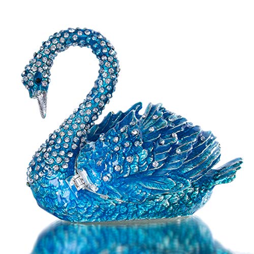 YU FENG 3.5 Inch Blue Swan Trinket Box, Hinged Jewelry Box Figurine Decor | Elegant Swan Design, Enamel Finish With Crystal Accents, Jewelry Storage Organizer, Decorative Collectible, Gift For Women
