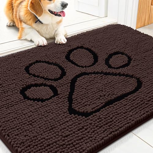 Smiry Dog Door Mat for Muddy Paws, Absorbent Non Slip Dirt Trapper, 30x20 | Brown and Black, Quick Dry Washable Chenille Mat for Mud Dogs, Entry Rug for Indoor and Outdoor - color: Brown and Black, size: 30"X20"