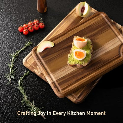 2 Pack Teak Cutting Boards for Kitchen Wood Wooden Cutting Board Non Slip | Non Toxic, Over Sink, NOT Bamboo Stainless Steel Titanium Acrylic Acacia Olive, Space-Saving, Kitchen Gift for Mom - style: Set of 2