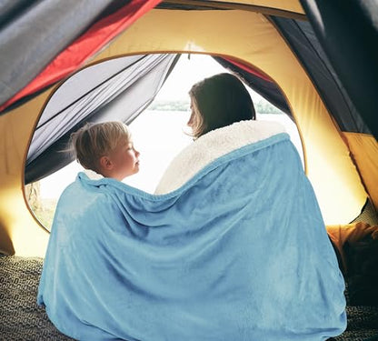 Utopia Bedding Plush Sherpa Blanket Throw Size Washed Blue, 50x60 Inch | Soft, Warm, Fleece, Bed, Sofa, Couch, Camping, Travel, Cozy, All Season - color: Washed Blue, size: Throw (50x60 Inch)