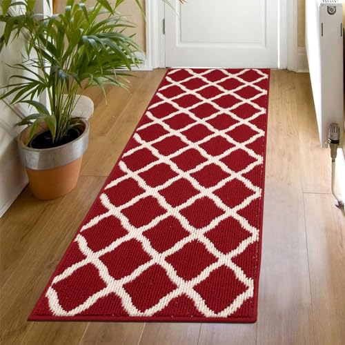 SHACOS Hallway Runner Rug 2x6 ft Indoor Washable Rug Runner Non Slip Rubber Backing Kitchen Runner Rug Entryway Runner Laundry Room Floor Mat Carpet Runners, Red - color: Red, size: 2' x 6'