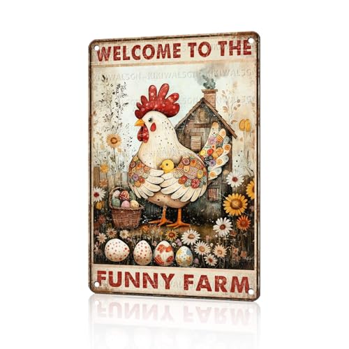 Chicken Metal Sign Chicken Coop Metal Decor Welcome To The Funny Farm Tin Signs Vintage Farmhouse Poster Rustic Wall Decor For Home Farm Poultry House Cafe Kitchen Bar Yard Gate 12 * 8 In - color: Vintage Chicken Tin Sign 5, size: 20X30cm(12*8in)