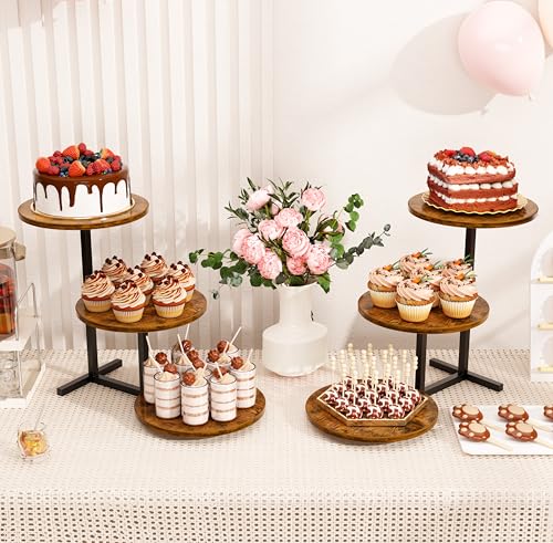 Emfogo 3 Tier Cupcake Tower Stand for 24 Cupcakes, Wooden Tiered Tray Stands, Display Cup Cake Dessert Tower for Party Afternoon Tea, Food Holder Stand for Baby Shower Wedding Birthday (1 Pack) - color: 1pack 9.8" diameter