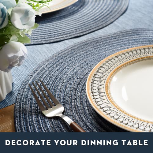 FunWheat Round Braided Placemats Set of 4 Place mats for Dining Tables Woven Heat Resistant Table Mats 15 inch (E Klein Blue, 4pcs) - color: Multi Blue, size: 4pcs
