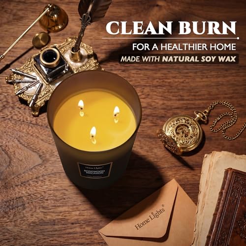 HomeLights Scented Candles | Large Jar Candle - 33.3 Oz. Natural Soy Aromatherapy Candles | Up to 70 Hours Burn Time with 3 Cotton Wicks, Home Decorative Fragrance Candles - Rosewood Macaron - color: Rosewood Macaron