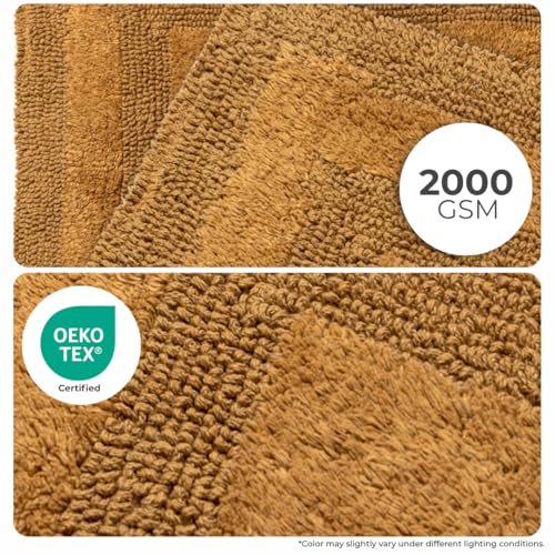Akiko 100% Cotton Bath Mat, Soft Plush Reversible Bathroom Rug 20x32 Gold | Bath Mats for Bathroom Absorbent Quick Dry Anti-Skid Machine Washable Bath Mats for Bathroom Shower Bathtub - color: Gold