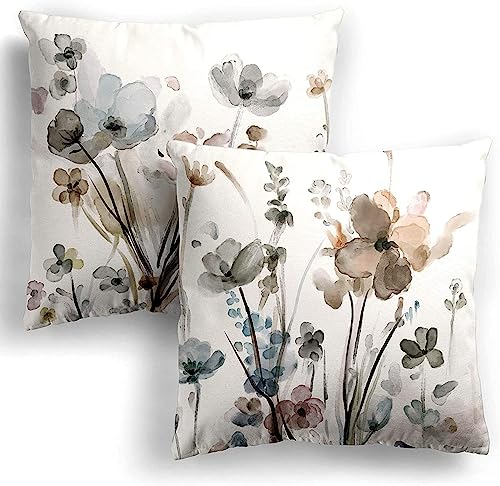 Flower Throw Pillow Covers 16x16 Set of 2, Flowers Pillow Cushion Cases,Decorative Square Pillowcases for Sofa Couch Bedroom Living Room Car - color: Flower, size: 16" x 16" (Pack of 2)