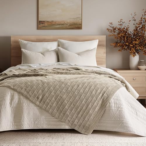 EVERGRACEHOME Modern Checkered Chenille Throw Blanket, 60x80, Sand Dune | Lightweight Warmth, All-Season Breathability, OEKO-TEX certified, Timeless Grid Pattern, Farmhouse Throw for Couch, Bed, Sofa - color: Sand Dune, size: 60" X 80"