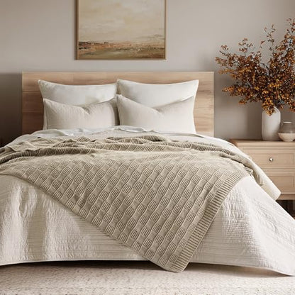 EVERGRACEHOME Modern Checkered Chenille Throw Blanket, 60x80, Sand Dune | Lightweight Warmth, All-Season Breathability, OEKO-TEX certified, Timeless Grid Pattern, Farmhouse Throw for Couch, Bed, Sofa - color: Sand Dune, size: 60" X 80"