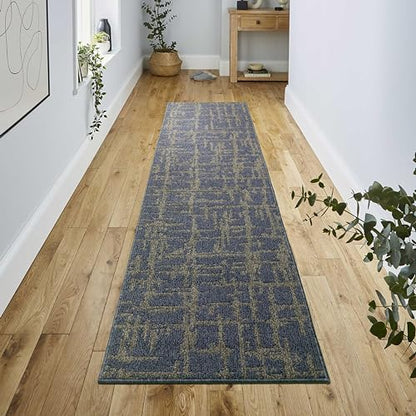 Hallway Runner Rug Non Slip Rubber Backing, 26 inch x 6 ft, Abstract Blue, Heavy Duty Berber Style Carpet Runner for Entryway, Kitchen, Bathroom, Bedroom, Laundry Room. - color: Abstract Blue, size: 6 Foot Long Runner Rug