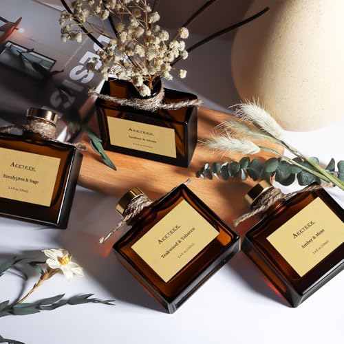 Reed Diffuser, Amber & Moss Essential Oil Diffuser with Dried Flowers, 3.4 oz Scented Oil Air Freshener, Handmade Home Decor, Long-Lasting Room Scent Fragrance for Office, Bathroom | 3.4oz(100ml) Scented Oil Air Freshener, Handmade Home Decor, Long-Lastin