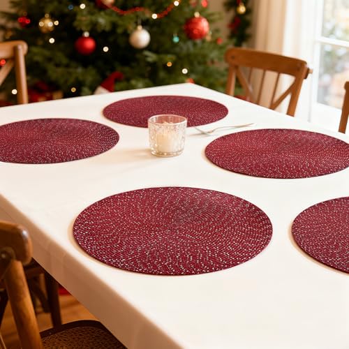 Youyi Better Lifes 15 inch Round Braided Placemats Set of 8 Washable Durable Woven Placemats Non-Slip Red Table Mats for Dining Tables Home Decor - size: set of 8