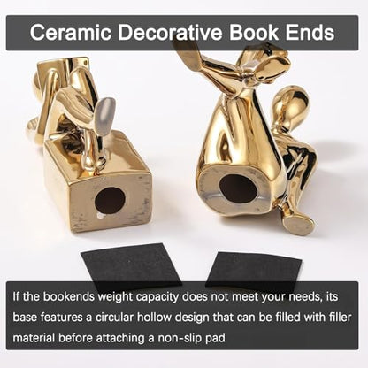 Ceramic Bookends for Shelves - Decorative Book Stopper for Office & Home Decor, Ornamental Book Ends for Bookshelf Desk Living Room