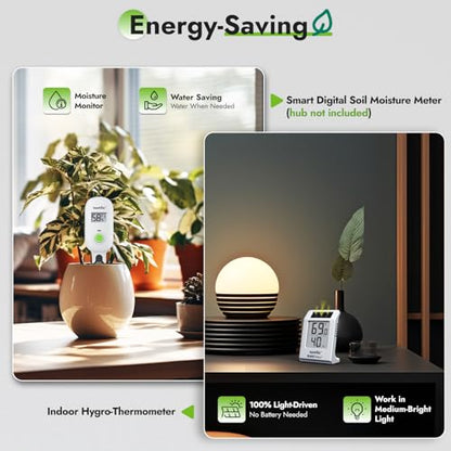 RAINPOINT Light-Driven Thermo-Hygrometer & Smart Digital Wireless Soil Moisture Meter (WiFi Hub Needed) Kit, Real-time Monitor Sensor Gardening Plant Care Essentials - color: Thermo-Hygrometer & Sensor Set