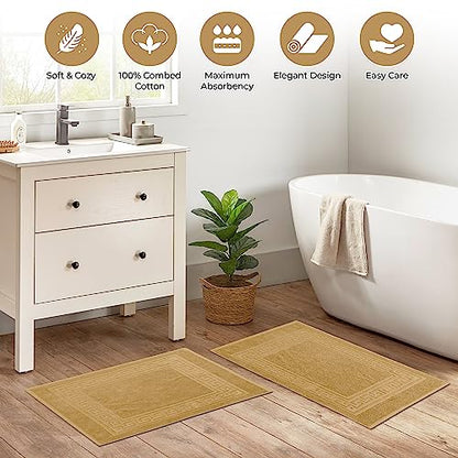 Superior Hotel & Spa Quality Bath Mat Set of 2, Made of Long-Staple Combed Cotton, Durable and Washable Bathroom Mat 2-Pack - Toast, 22" x 35" each - color: Toast, size: 22" x 35" (Set of 2)