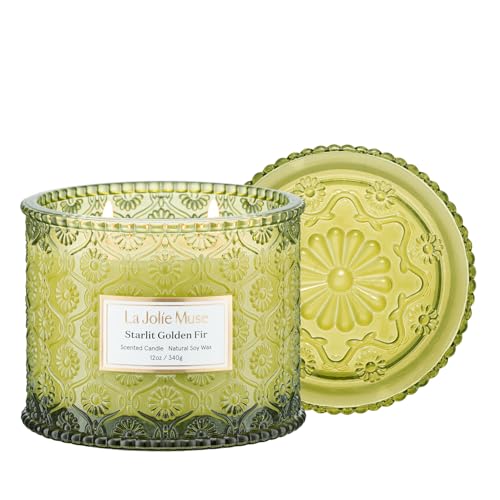 LA JOLIE MUSE Starlit Fir Pine Scented Candles for Home, Natural Soy 2-Wick | Christmas Winter Holiday, Large Luxury Green Jar Candle, Clean Non Toxic, Gifts for Women & Men, Balsam & Cedarwood, 12 oz - color: Starlit Golden Fir, size: 12 oz
