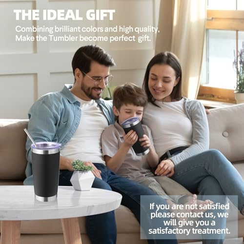 Volhoply 20oz Stainless Steel Tumbler with Lid and Straw Bulk 4 Pack,Double Wall Insulated Travel Iced Coffee Mug Fits Cup holder,Powder Coated Cups for Hot/Cold Drinks,Christmas Gifts（Black,4 Set） - color: Black