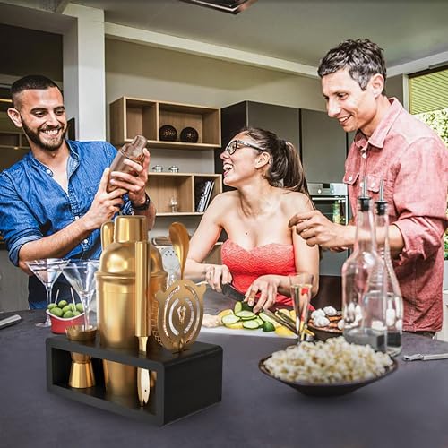 Highball & Chaser Cocktail Shaker Set: Bartender Kit for Home Bar Mixology Cocktail Bar Set Plus E-Book with 30 Recipes (Antique Gold) - color: Antique Gold