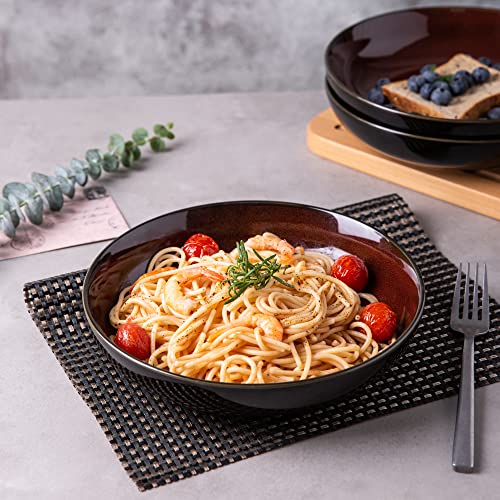 LERATIO 9.0" Ceramic Pasta Bowls Set of 6,38oz Large Stoneware Bowls Set | Reactive Glaze Serving Bowls Set,Wide Bowl for Pasta,Salad,Fruit & Noodles,Housewarming & Wedding Gift-Red - color: Red, size: Set of 6