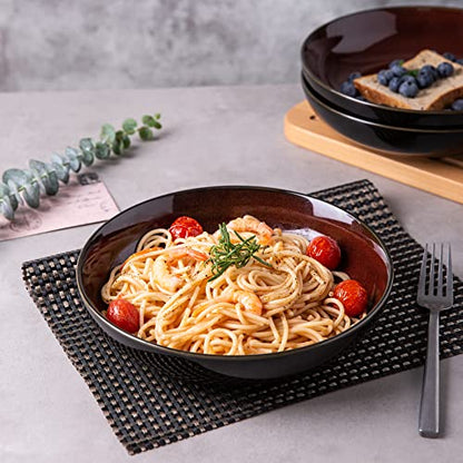 LERATIO 9.0" Ceramic Pasta Bowls Set of 6,38oz Large Stoneware Bowls Set | Reactive Glaze Serving Bowls Set,Wide Bowl for Pasta,Salad,Fruit & Noodles,Housewarming & Wedding Gift-Red - color: Red, size: Set of 6