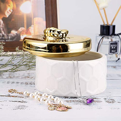 Hipiwe Ceramics Jewelry Box with Golden Bee Lid - Small Jewelry Display Organizer Holder Trinket Storage Tank Container for Home Decor,Gift for Women
