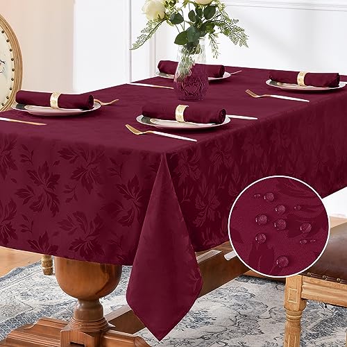 Romanstile Jacquard Rectangle Tablecloth, Elegant Waterproof Damask Floral Pattern Table Cloths Heavy Weight Decorative Table Covers for Dinner/Parties/Holiday - 60 x 84 Inch, Burgundy - color: Flower - Burgundy, size: 60" x 84" (Rectangular)
