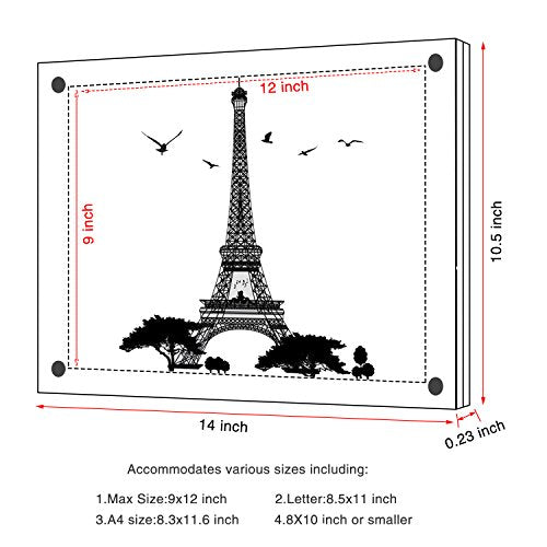 AMEITECH Acrylic Floating Picture Frame, 11x14 Double Panel Clear Wall Mount Document Certificate Frames (Inner Max Size is 9 x12.5 inch) | Wall Mount Document Certificate Frames, Transparent Hanging Pictures Frames for Gallery Wall (Inner Max Size is 9 x