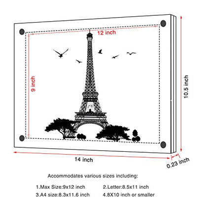 AMEITECH Acrylic Floating Picture Frame, 11x14 Double Panel Clear Wall Mount Document Certificate Frames (Inner Max Size is 9 x12.5 inch) | Wall Mount Document Certificate Frames, Transparent Hanging Pictures Frames for Gallery Wall (Inner Max Size is 9 x