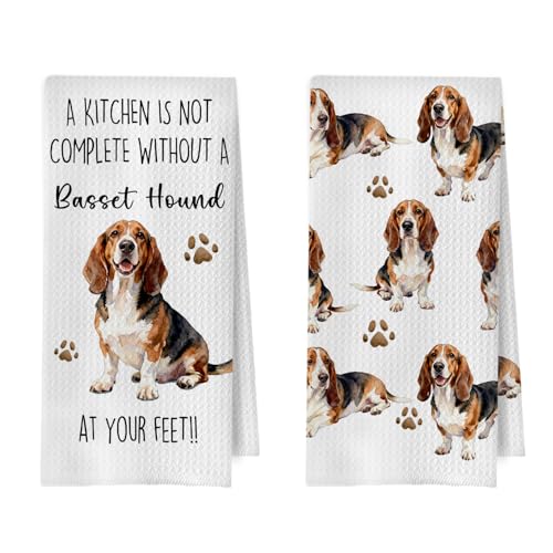 Basset Hound Gifts for Women - Funny Basset Hound Gifts Decorative Waffle Dish Towels for Kitchen, Dog Lover Gifts Hand Towels, Dog Gift for Women Tea Towel, 16×24 Inches Set of 2 - color: Basset Hound
