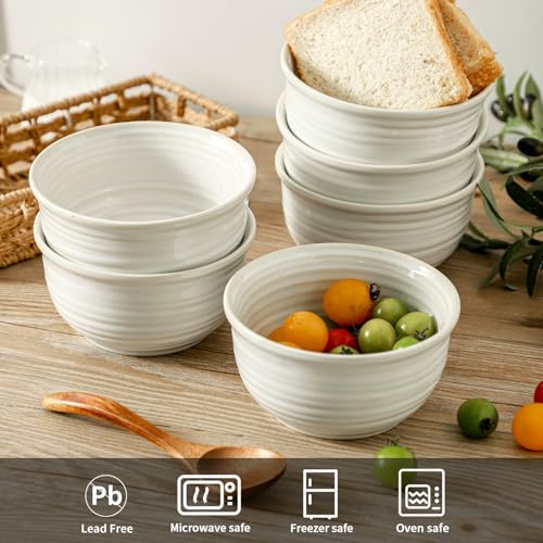 Ceramic Soup Bowls Set of 6, 20 Ounce Deep Creamy White Cereal Bowls, Microwave & Dishwasher Safe, Perfect for Oatmeal, Pasta, Salad, Dessert & Breakfast - color: White, size: 20 Ounce