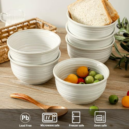 Ceramic Soup Bowls Set of 6, 20 Ounce Deep Creamy White Cereal Bowls, Microwave & Dishwasher Safe, Perfect for Oatmeal, Pasta, Salad, Dessert & Breakfast - color: White, size: 20 Ounce